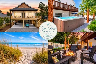 Welcome to Sea Glass Serenity on 75th! Your Oak Island getaway features a luxurious swim spa, cozy firepit, inviting outdoor spaces, and beautiful sandy beaches just a 5-minute walk away. Your perfect coastal escape starts here!
