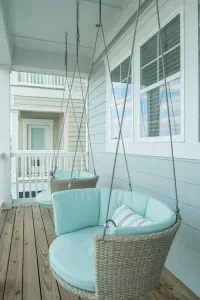Mornings made better!  Start your day with a stunning sunrise, a warm cup of your favorite brew, and pure relaxation in our cozy chair swings on the balcony.