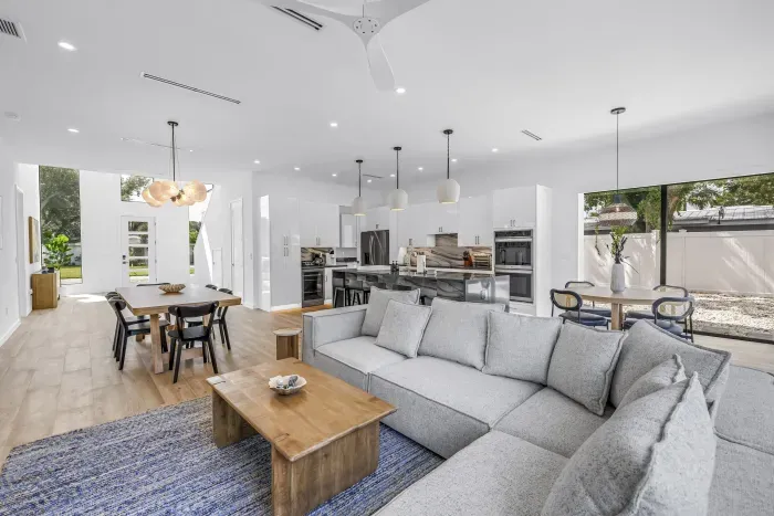 Bright open-plan living with designer kitchen and spacious seating