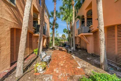 Outdoor Relaxation Area: Enjoy sun-soaked strolls and quiet moments amidst lush palms and charming pathways!