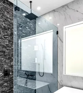 Spa-like marble shower with rainfall head and sleek glass enclosure