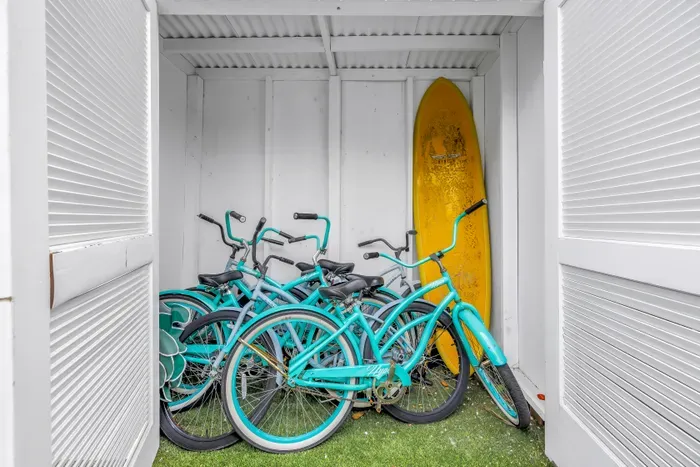 Beach cruisers and surfboard storage for easy coastal adventures