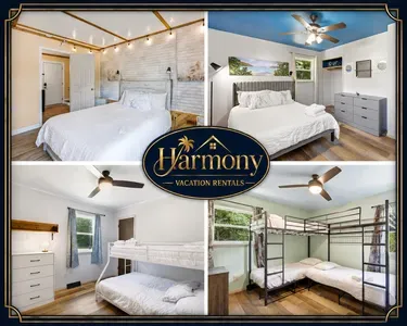 Comfortable, bright bedrooms with queen beds and family-friendly bunks