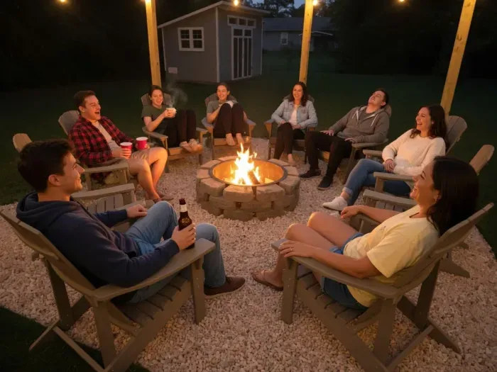Cozy backyard fire pit lounge perfect for relaxing evenings with friends