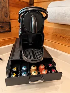 Nespresso coffee station with assorted pods for an easy morning brew