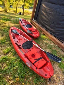 Complimentary kayaks ready for peaceful paddles by the water