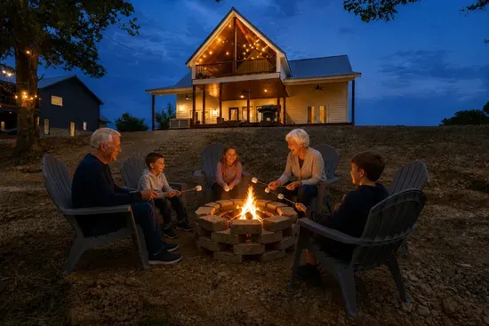Cozy evenings by the fire pit at this beautifully lit cabin retreat