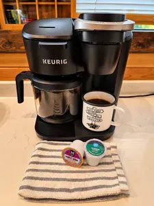 Convenient Keurig coffee station with carafe and single-serve brewing