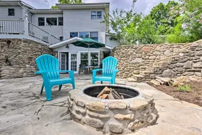 The fire pit is a short walk out the front doors. The fire logs are set up for your stay to ensure making a fire is as quick as possible!