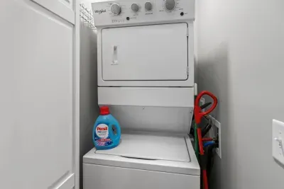 The laundry room is located just off the Dining Room on the main level. Detergent is included with stay.