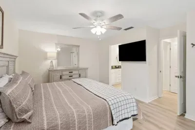 Sleep comfortability in a King Sized bed. Enjoy your favorite shows while winding down from a long day at the beach!