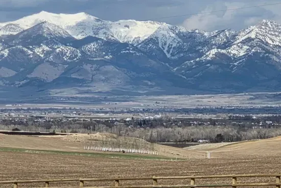 View of the Bridger Mountains from the living room and back deck
