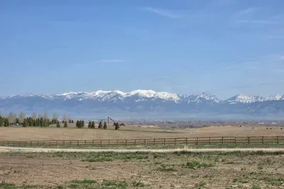 View of the Bridger Mountains from the living room and back deck