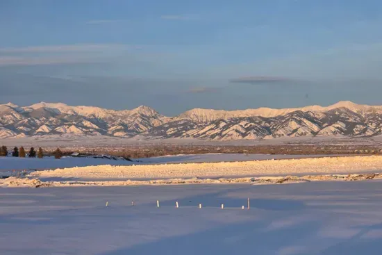 View from the back deck of the snow covered Bridger Mountains