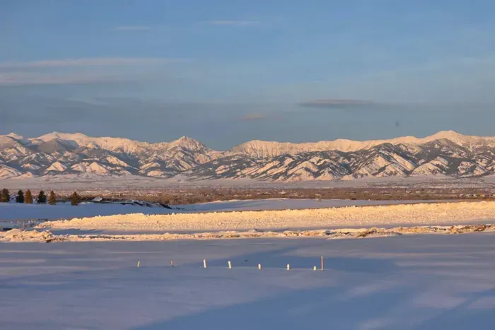 View from the back deck of the snow covered Bridger Mountains