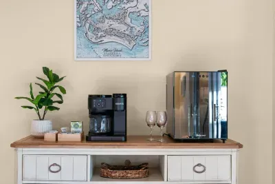 Beverage Nook: Enjoy morning brews and evening toasts with coffee and chill vibes!