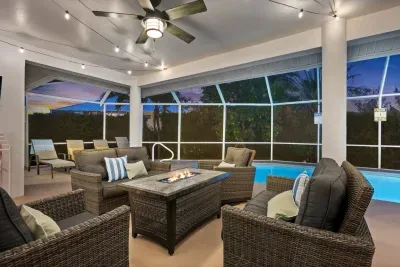 Outdoor Oasis: Relax by the fire pit with stunning views and gentle breezes at sunset!