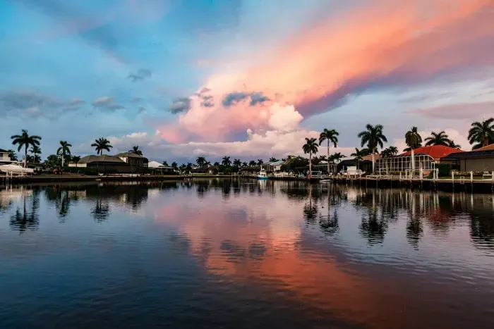 Waterfront Paradise: Spectacular sunset views over tranquil waters await your getaway!