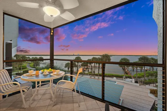 Enjoy breakfast with stunning waterfront views and vibrant sunset skies!