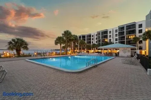 Heated Pool Paradise: Sparkling blue waters and palm trees await your ultimate relaxation!