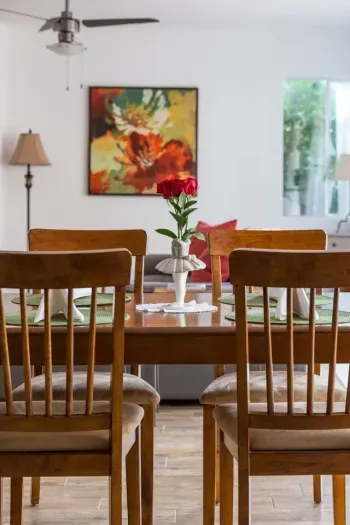 Beautiful flowers adorn the home