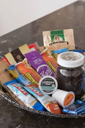 Snack tray with freshly ground coffee