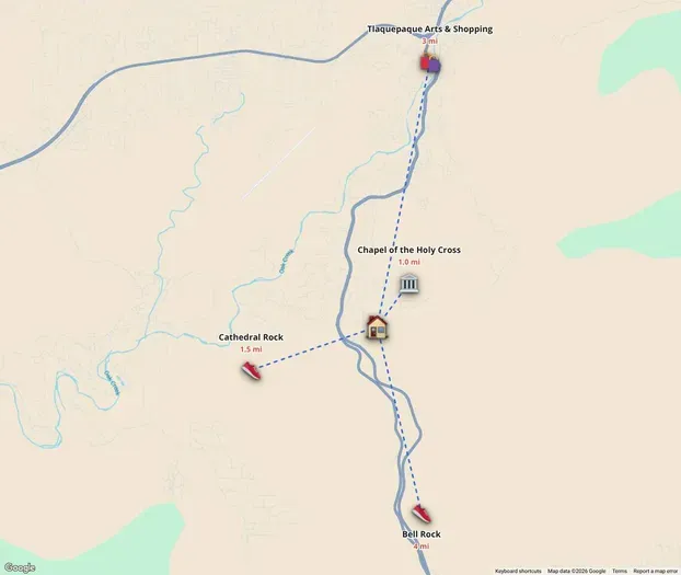 Prime location — minutes to Sedona’s top spots -Steps from hiking trailhead. Within walking distance of famous trails, Chapel of the Holy Cross, and close to Tlaquepaque Arts & Shopping.