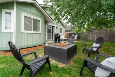 Relax in the back yard around a fire pit