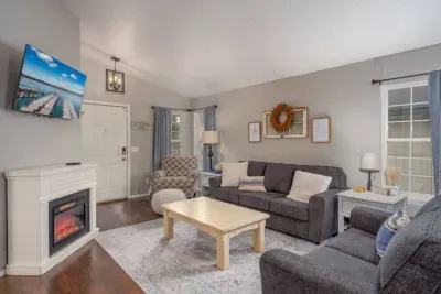 Relax on the couch streaming TV or enjoying the fire insert