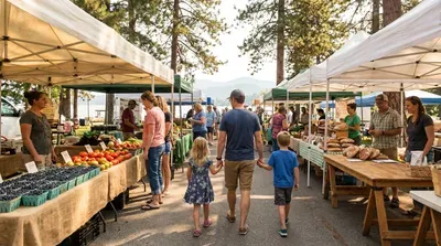 Fresh produce and baked goods at a vibrant outdoor farmers market