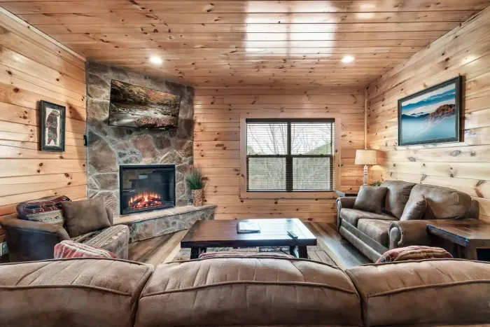 Cozy living room I Electric Fireplace I Flat Screen TV