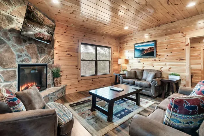 Cozy living room I Electric Fireplace I Flat Screen TV