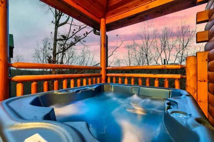 Hot tub overlooks the mountain