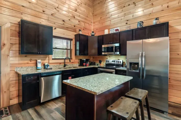 Full kitchen with modern appliances. We provide all the essentials necessary to enjoy a home cooked meal.