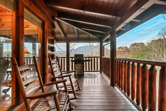 Enjoy mountain views from the back deck