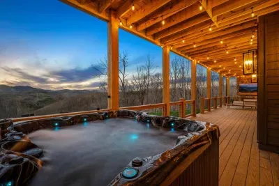 A 7-person hot tub offering long-range, unobstructed mountain views – the perfect way to unwind after a day on the slopes, hiking, fishing, or simply spending time with family.