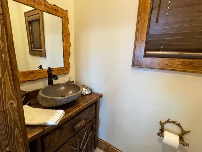 There is a half bath located off the dining room.