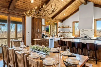 A dining table that sits 10, plus island seating for 4.