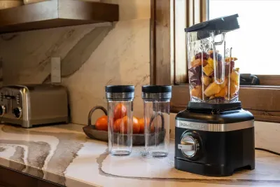 A KitchenAid blender is provided so you can make smoothies and protein shakes.