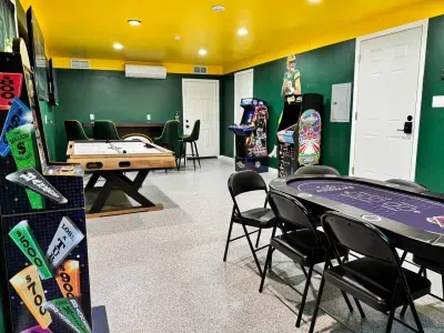 3 video games, air hockey and a poker table!