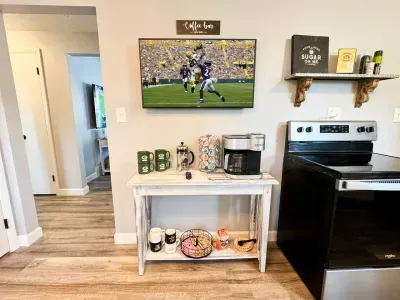 How great to have a tv while you're getting your morning coffee!