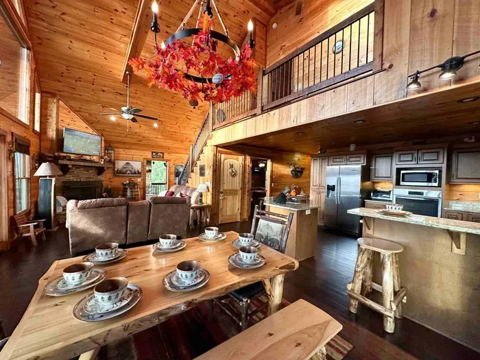 Dining table seats 8 with bar seating for 2.