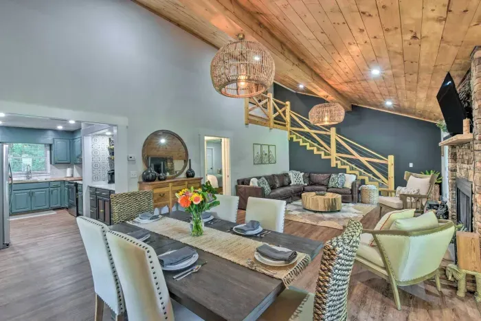 Enjoy a meal at the Dining table with seating for 6 