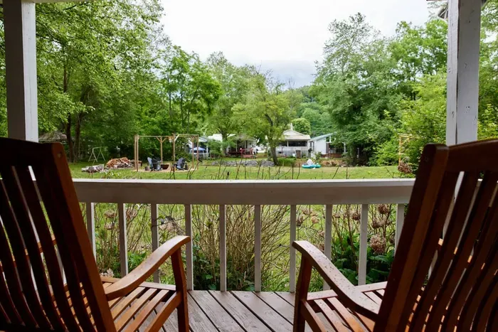 Rocking chairs on the back porch make for a great spot to take in the views of the river 