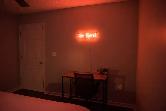 Explore the lighting options in our second bedroom. 