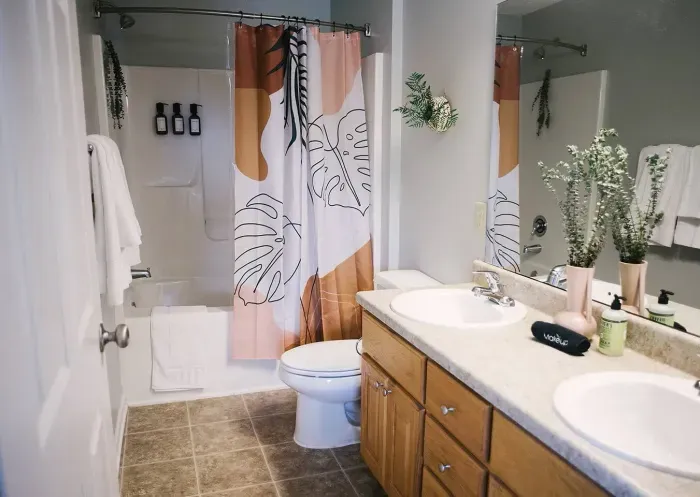 Primary bathroom has double vanity