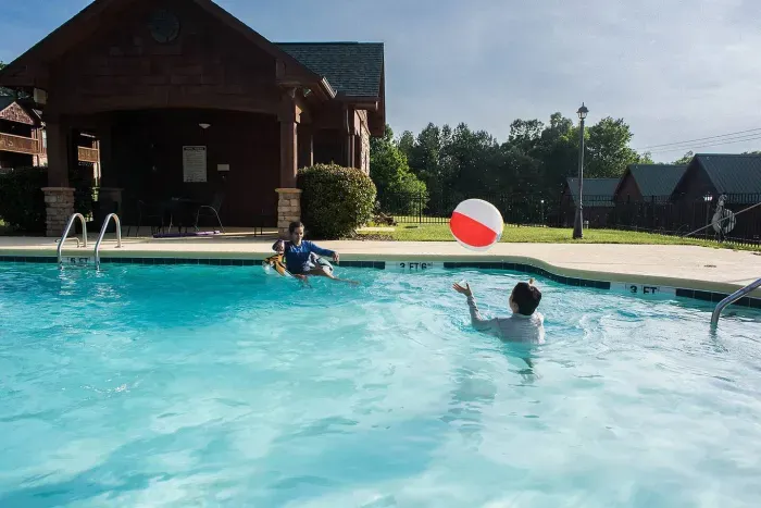 Fun playtime in the refreshing embrace of our pool