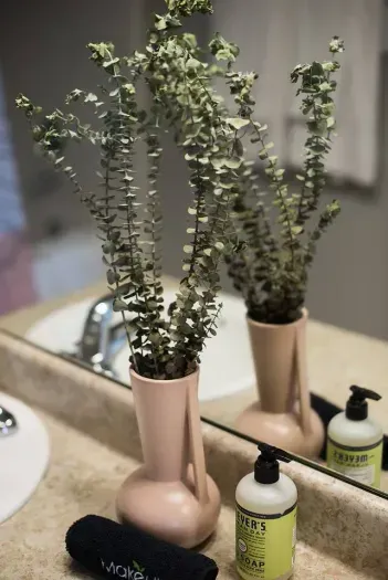 Everyday indulgence: Toilet essentials and a touch of nature with a lovely flower vase, creating a harmonious atmosphere in the bathroom
