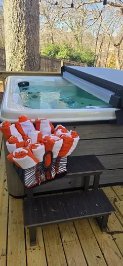 Enjoy the views of the river in the 8 seater hot tub!