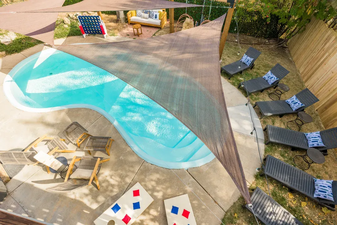 Outdoor gathering space and hot tub at Lark + Pine
